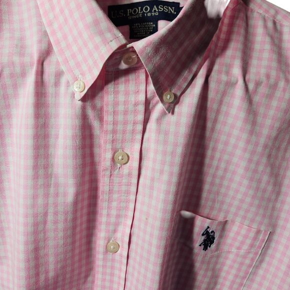U.S. Polo Assn. Mens Pink Gingham Button-Down Shirt XXL Cotton/Polyester - Picture 4 of 5